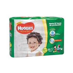 HUGGIES PAÑALES ACTIVE SEC G X 30 UNDADES