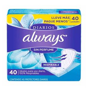 ALWAYS PROTECTORES  DIARIOS SIN PERFUME X40