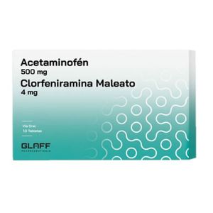 GLAFF ACETAMINOFEN + CLORFENIRAMINA  G 500 MG X 10 TABLETAS