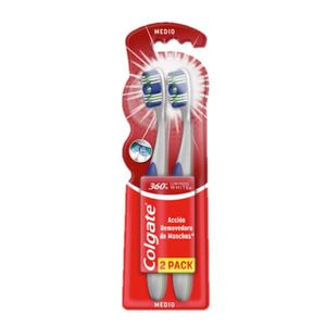 COLGATE CEPILLO DENTAL LUMINOUS WHITE MEDIO X2