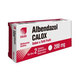 CALOX ALBENDAZOLTUTTI FRUTI 200 MG X2 TABLETAS MASTICABLES