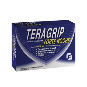 FARMA TERAGRIP FORTE NOCHE 650 MG X4 TABLETAS RECUBIERTAS